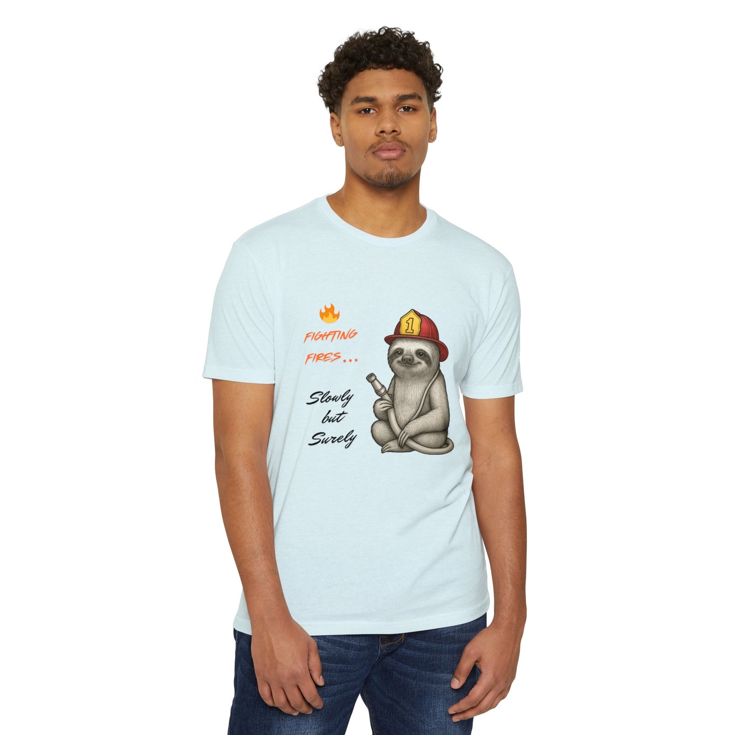 Unisex Sloth Firefighter T-Shirt | Funny Gift for Animal Lovers, Lazy Day Tee, Sloth Lovers Gift, Quirky Casual Wear