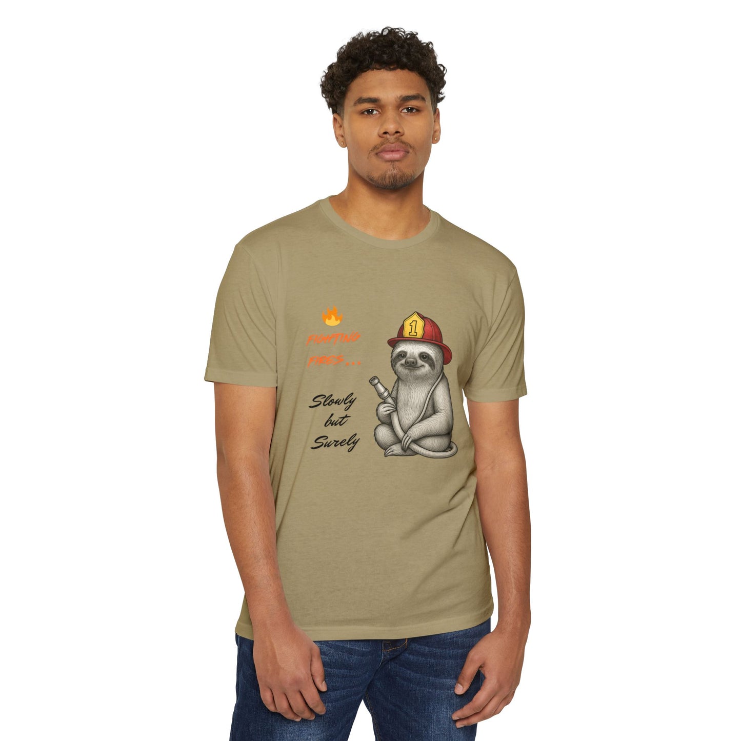 Unisex Sloth Firefighter T-Shirt | Funny Gift for Animal Lovers, Lazy Day Tee, Sloth Lovers Gift, Quirky Casual Wear