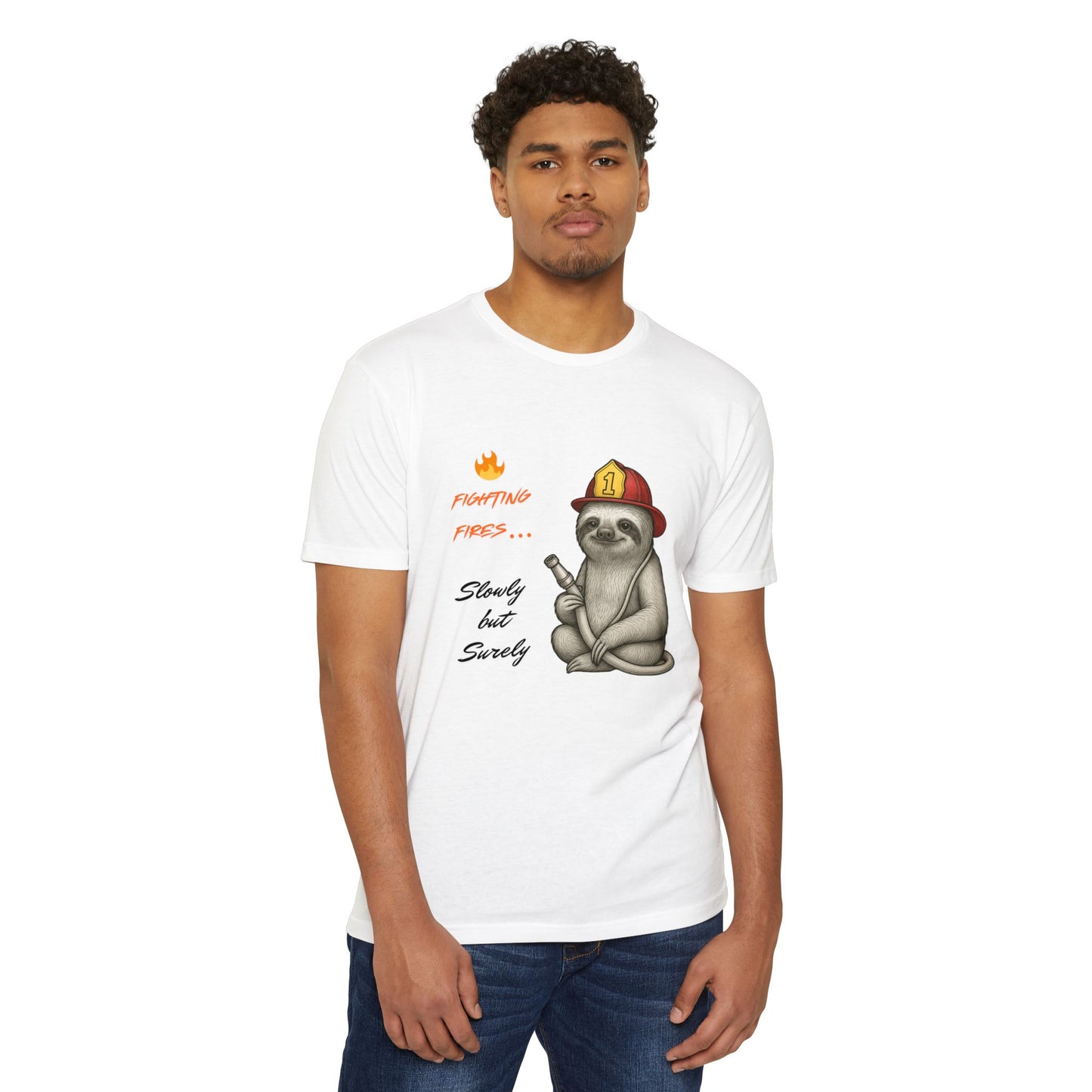 Unisex Sloth Firefighter T-Shirt | Funny Gift for Animal Lovers, Lazy Day Tee, Sloth Lovers Gift, Quirky Casual Wear
