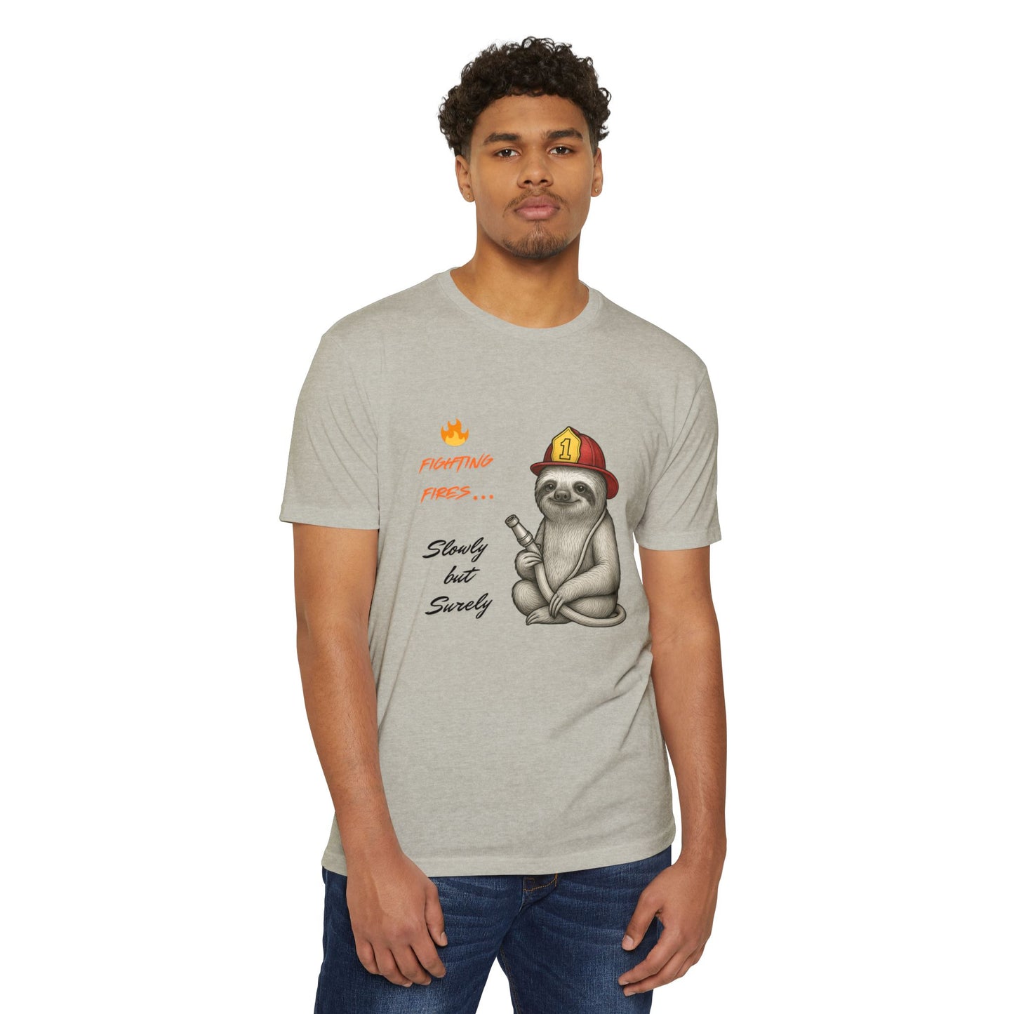 Unisex Sloth Firefighter T-Shirt | Funny Gift for Animal Lovers, Lazy Day Tee, Sloth Lovers Gift, Quirky Casual Wear