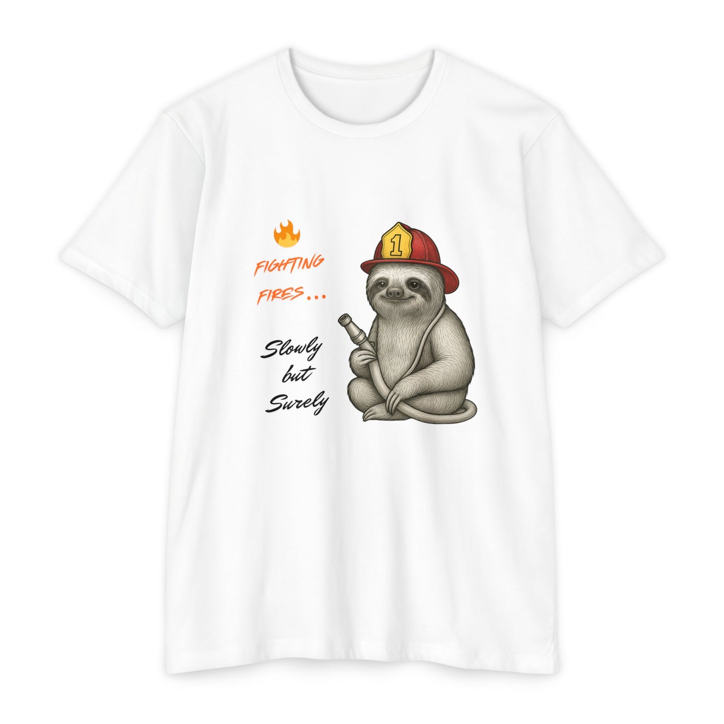 Unisex Sloth Firefighter T-Shirt | Funny Gift for Animal Lovers, Lazy Day Tee, Sloth Lovers Gift, Quirky Casual Wear