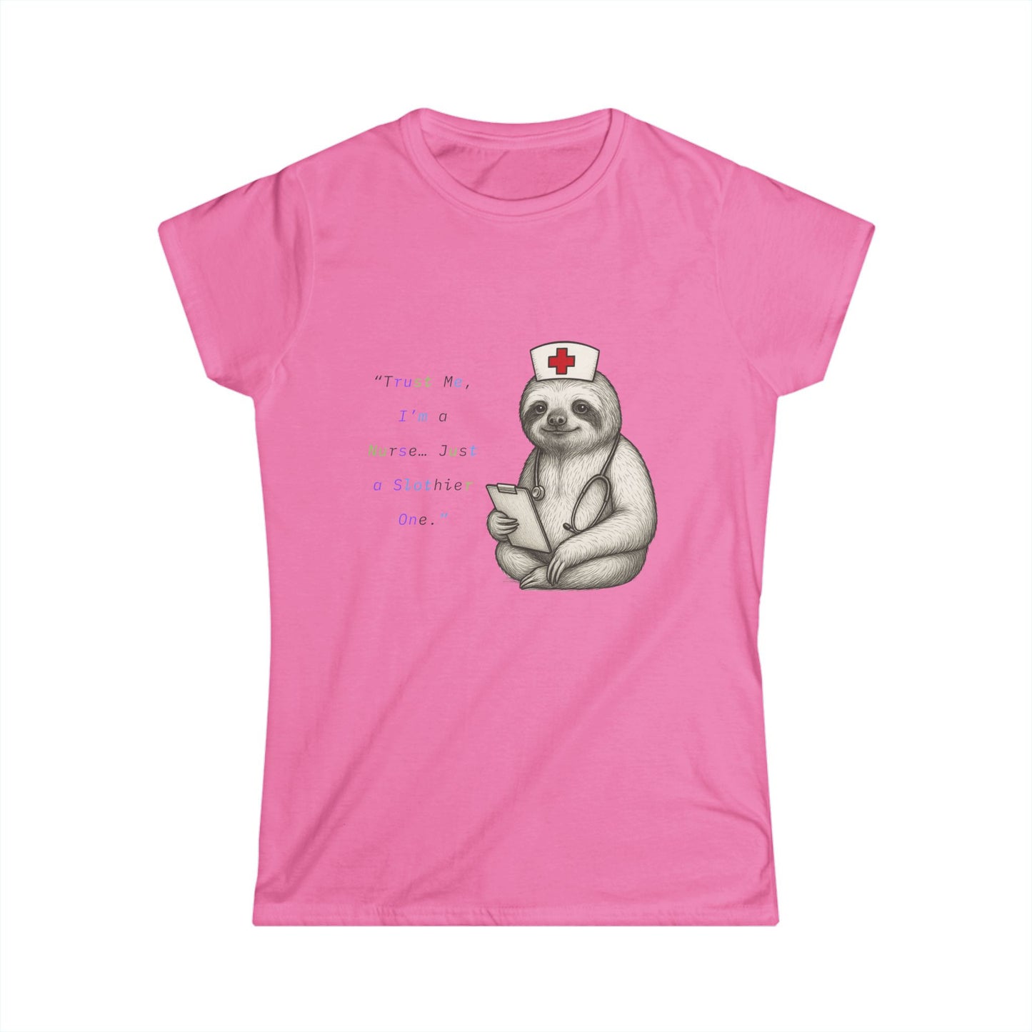 Cute Nurse Sloth Women's Softstyle Tee, Fun Gift for Nurses, Animal Lover Shirt, Comfortable Casual Wear, Sloth Lovers Tee