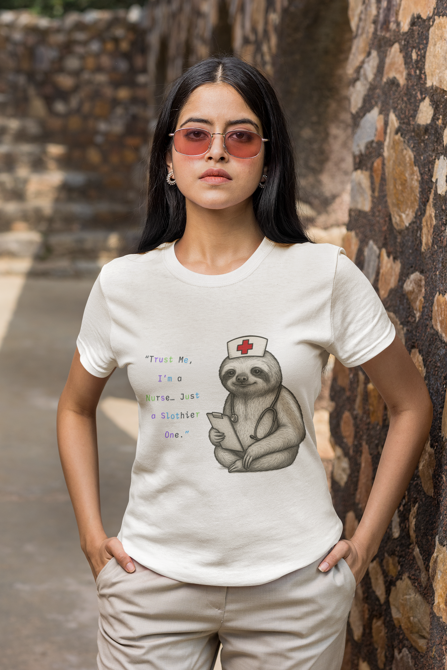 Cute Nurse Sloth Women's Softstyle Tee, Fun Gift for Nurses, Animal Lover Shirt, Comfortable Casual Wear, Sloth Lovers Tee