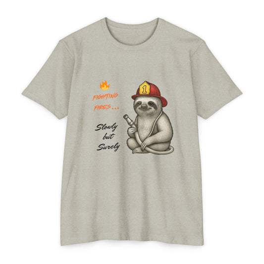 Unisex Sloth Firefighter T-Shirt | Funny Gift for Animal Lovers, Lazy Day Tee, Sloth Lovers Gift, Quirky Casual Wear
